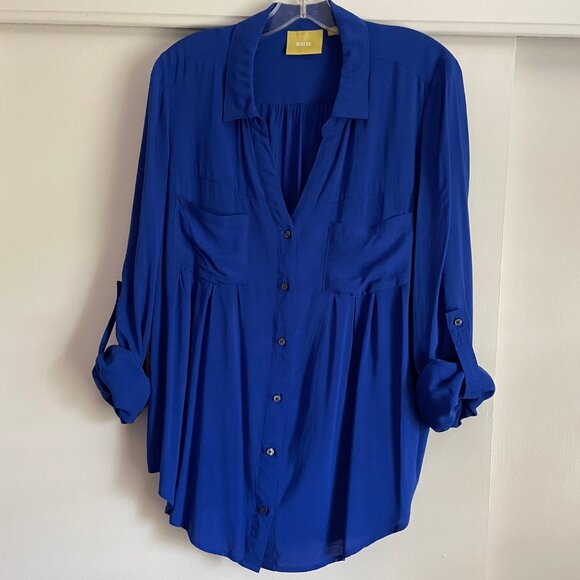 Anthropologie MAEVE Islet Button Down Roll Tab Long Sleeve Shirt Size M Blue - Picture 12 of 14